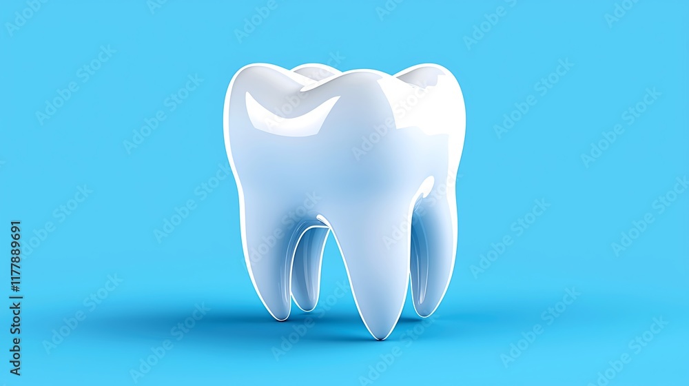 A single, shiny, white tooth on a light blue background. A single, shiny, white tooth on a light blue background.