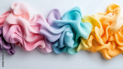 Abstract Pastel Rainbow Fabric Drape Soft Texture Swirling Waves Colorful Background