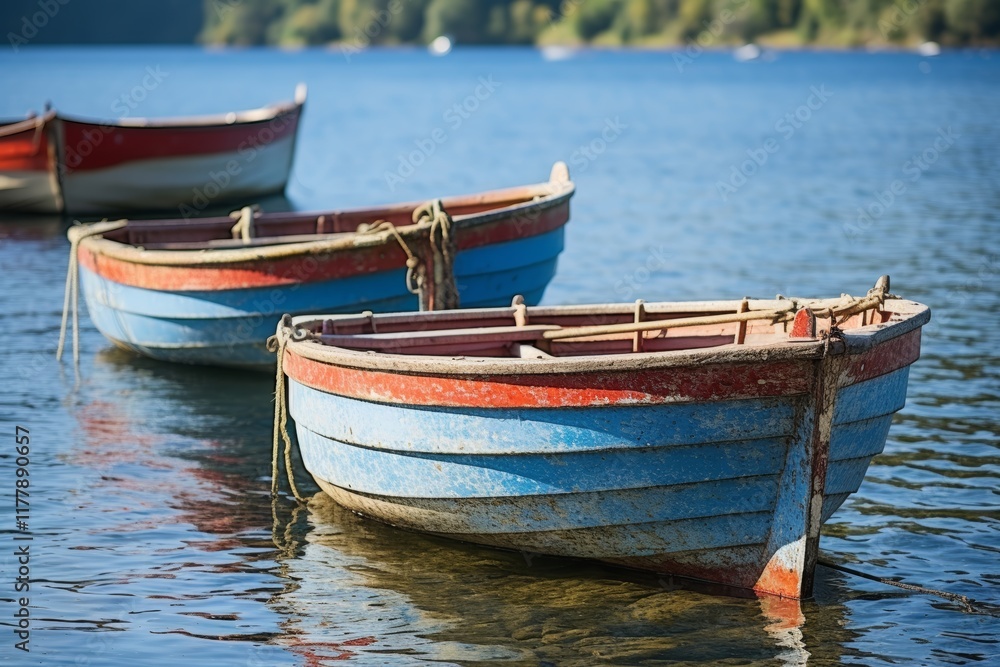 Obraz premium Serene scene of a boat gracefully gliding on tranquil waters under a clear blue sky