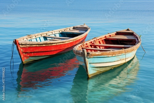 Serene boat gliding across tranquil waters, surrounded by nature s calm beauty and peace