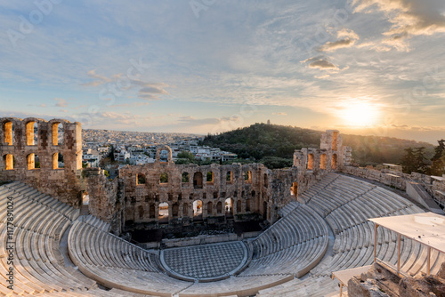 The Odeon of Herodes Atticus Roman theater structure at the Acropolis of Athens, Greece.