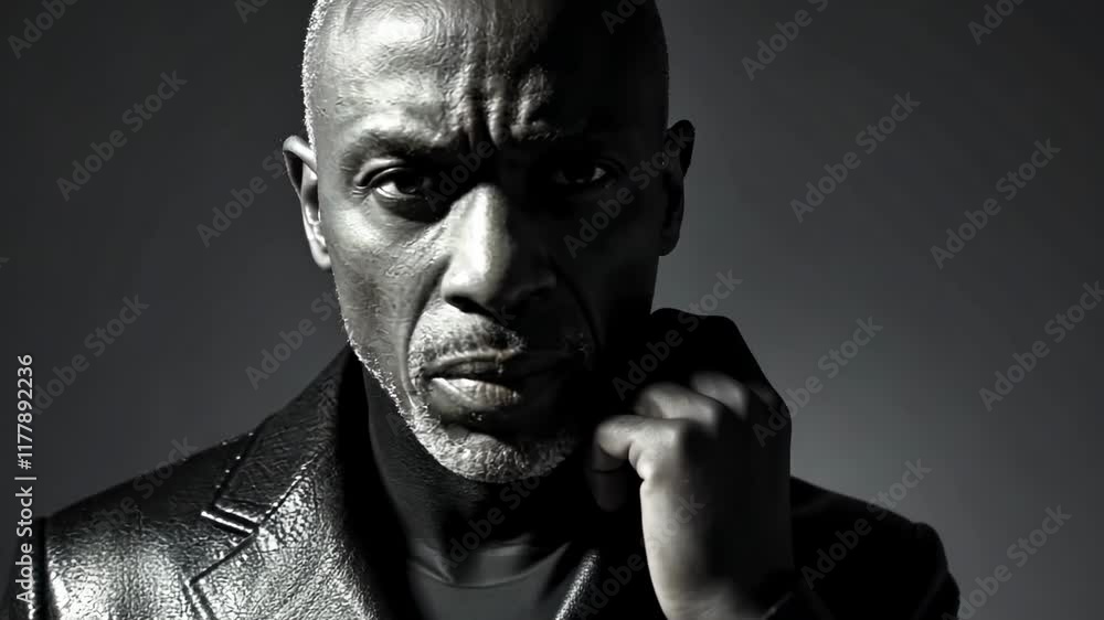Intense monochrome portrait of a reflective man in dramatic lighting Intense monochrome portrait of a reflective man in dramatic lighting
