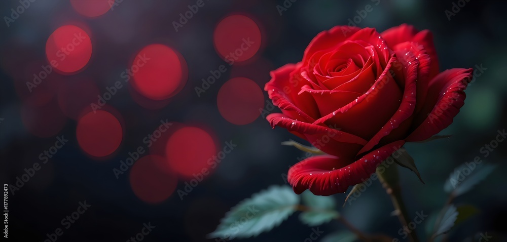 Beautiful red rose flower with vibrant red bokeh effect on a dark background, creating a romantic and elegant atmosphere for special occasions Beautiful red rose flower with vibrant red bokeh effect on a dark background, creating a romantic and elegant atmosphere for special occasions