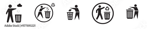 Collection of vector illustrations of people throwing rubbish suitable for warnings