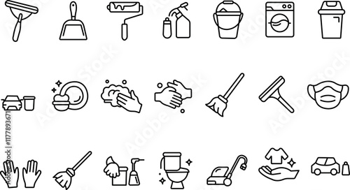 "Cleaning and Hygiene Icon Set - Trendy Minimal Design Collection"