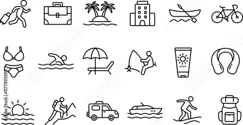"Vacation Icon Set - Outline Design Collection"