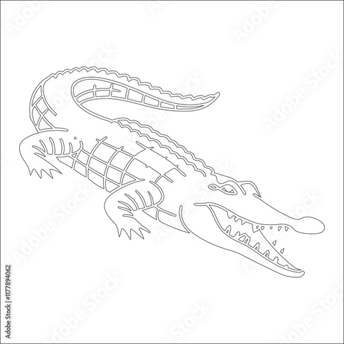 Simple outline drawing of an alligator, perfect for coloring, crafting, and educational use