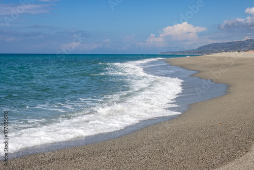 Fototapeta Naklejka Na Ścianę i Meble -  Thyrrenian sea sand beach, Spadafora, Italy