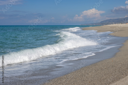 Fototapeta Naklejka Na Ścianę i Meble -  Thyrrenian sea sand beach, Spadafora, Italy