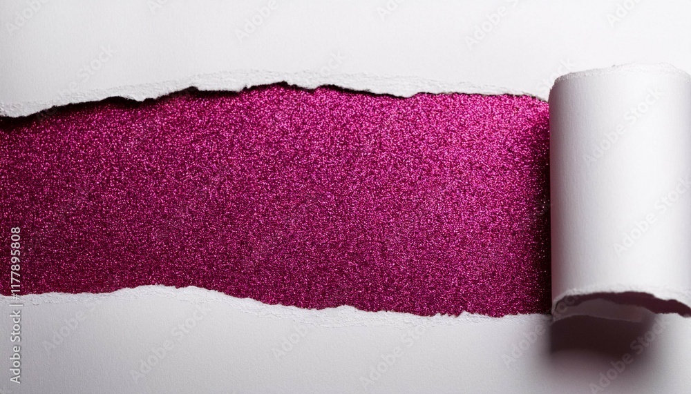 Obraz premium torn white paper revealing a dark pink glitter background
