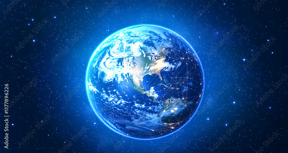 Fototapeta premium Realistic Digital Earth in Space with Blue Light Effects