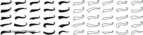 Sporty swirling tail icon in flat line set. football, baseball typography swashes Texting tail for lettering or old varsity sport logo vector for apps or web retro isolated on transparent background