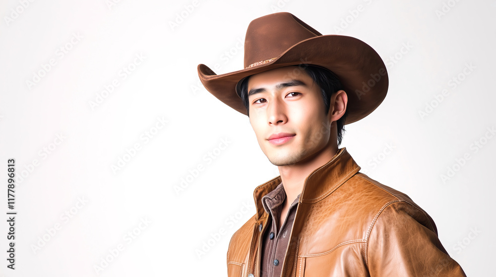 asian male cowboy model isolated on white background asian male cowboy model isolated on white background
