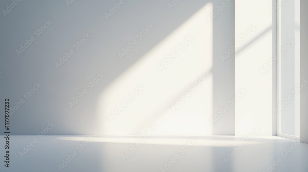 Fototapeta premium Sunlight streams through a window into a minimalist white room.