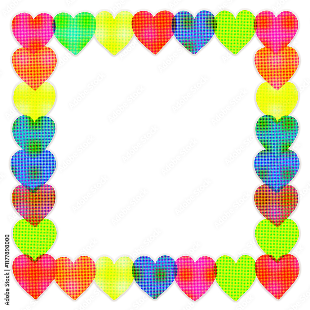 colorful hearts frame , playful paper cut ,retro style , party frame , halftone pattern colorful hearts frame , playful paper cut ,retro style , party frame , halftone pattern