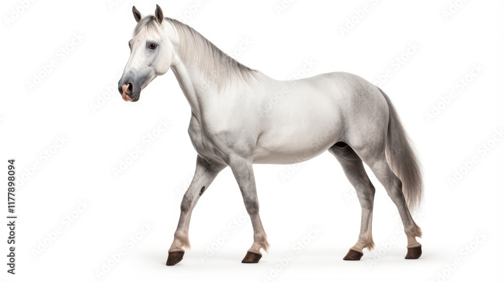 Side View of Domestic Horse Standing on White Background Side View of Domestic Horse Standing on White Background