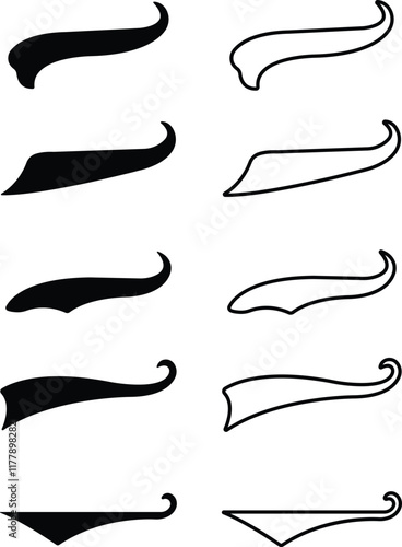 Sporty swirling tail icon in flat line set. football, baseball typography swashes Texting tail for lettering or old varsity sport logo vector for apps or web retro isolated on transparent background