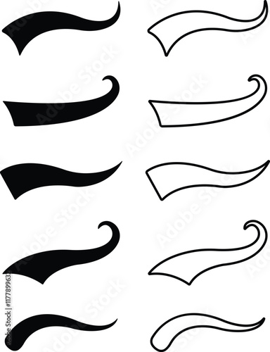 Sporty swirling tail icon in flat line set. football, baseball typography swashes Texting tail for lettering or old varsity sport logo vector for apps or web retro isolated on transparent background