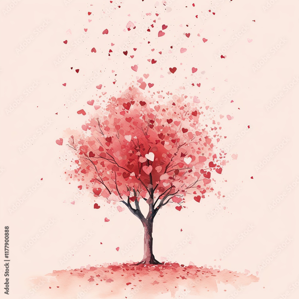 Obraz premium watercolor Romantic Heart Tree Illustration for Valentine's Day