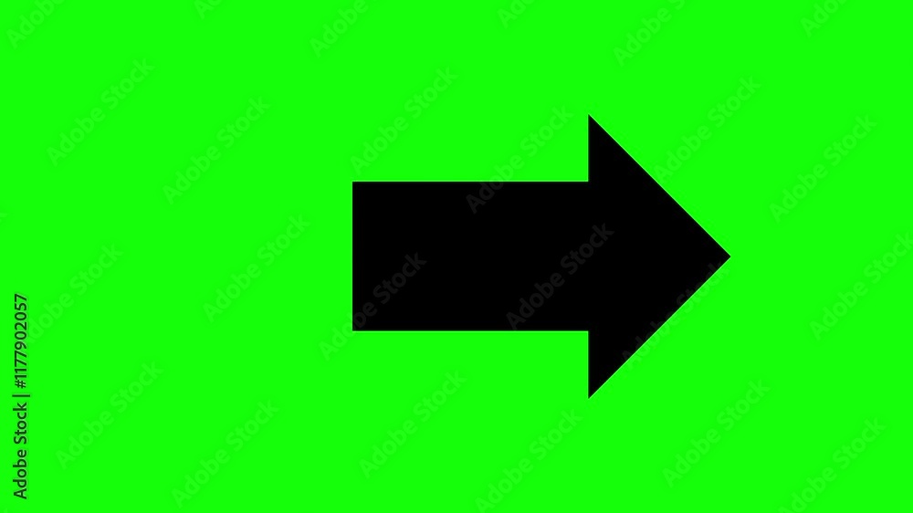 Black arrow moves to the side, indicating the direction on a green chromakey background. Left and right shape animation. Black arrow moves to the side, indicating the direction on a green chromakey background. Left and right shape animation.