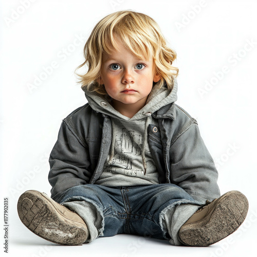 Young Boy Sitting Isolated