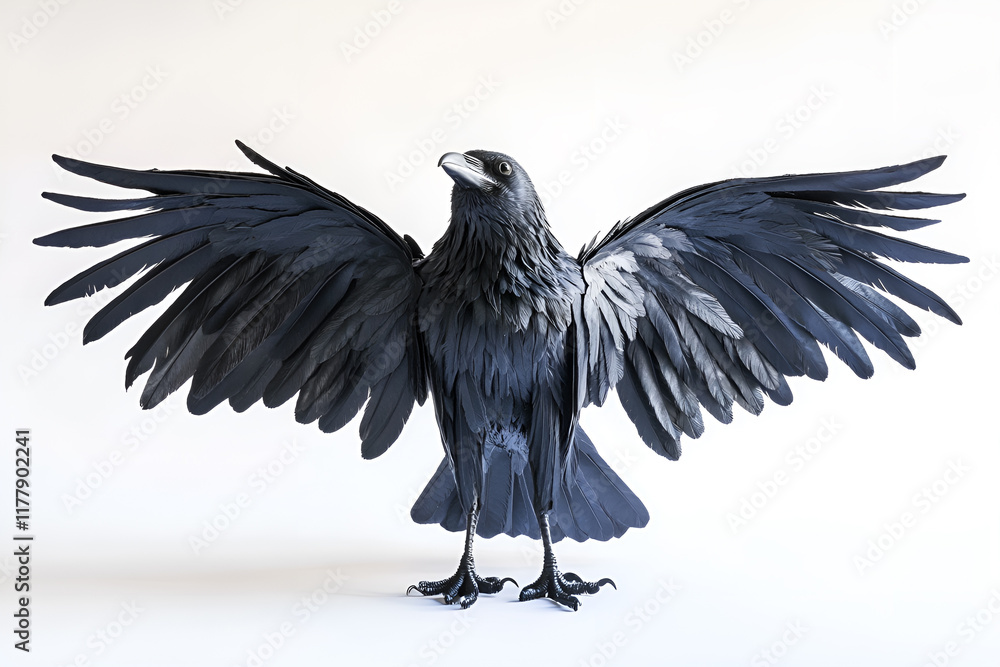 Fototapeta premium Realistic black raven with spread wings on white background