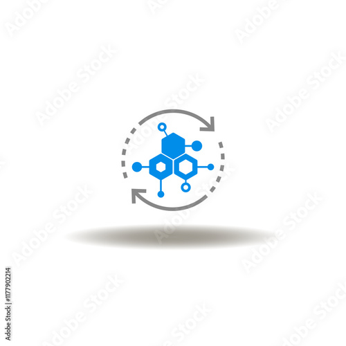 Vector illustration of hormones molecules with round arrows. Symbol of HRT Hormone Replacement Therapy.