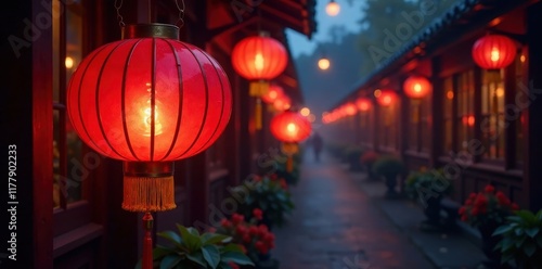 Wallpaper Mural Deep red lantern illuminated, shadows dance, joyous eve , design, oriental lantern Torontodigital.ca