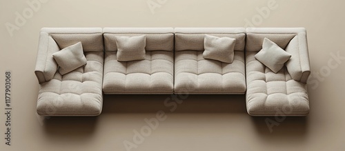 Beige Modular Sectional Sofa: Top-Down View of a Modern, Comfortable and Stylish Living Room Furniture photo