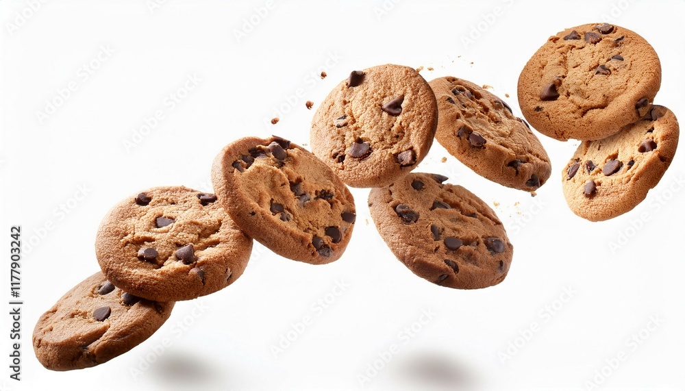 falling chocolate chip cookies isolated on transparent or white background falling chocolate chip cookies isolated on transparent or white background