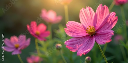 Wallpaper Mural Delicate cosmos petals unfurl in the morning dew, dew, blossoming Torontodigital.ca