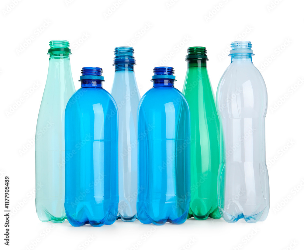 Many empty plastic bottles isolated on white Many empty plastic bottles isolated on white