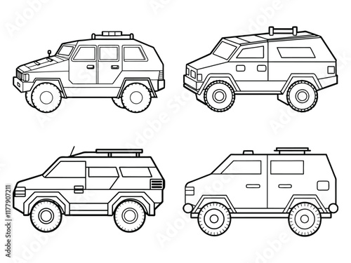 Customizable Armored Vehicle Outline Vector Illustration