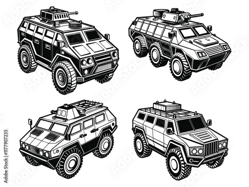 Customizable Armored Vehicle Silhouette Vector Illustration