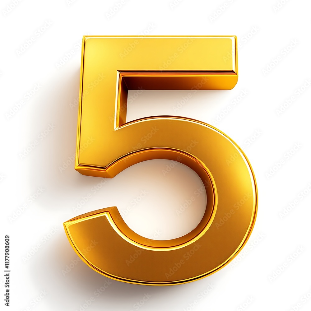 Golden Number Five: A 3D Render of Luxury and Success Golden Number Five: A 3D Render of Luxury and Success