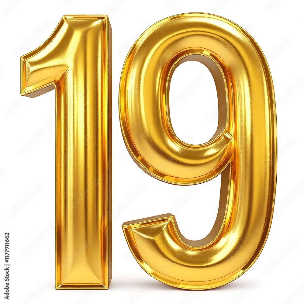 Golden Number Nineteen: A 3D Rendering of the Number 19 Golden Number Nineteen: A 3D Rendering of the Number 19