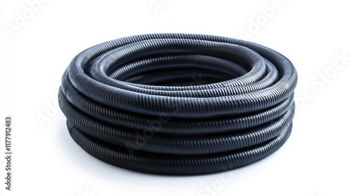 Close-up of a Coiled Corrugated Plastic Pipe - Durable and Versatile Industrial Material photo