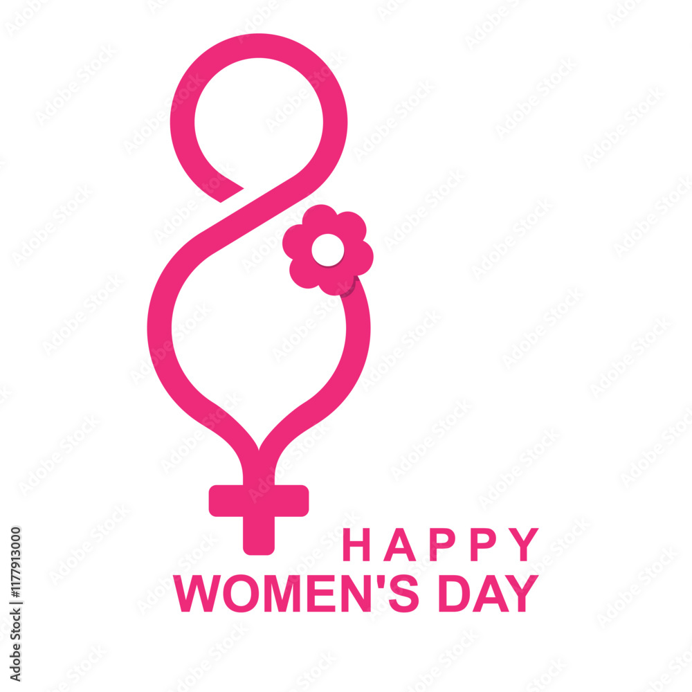 Fototapeta premium infinity 8 and International women's day icon. Minimalistic design for woman gender and pink flower concept. Vector illustration