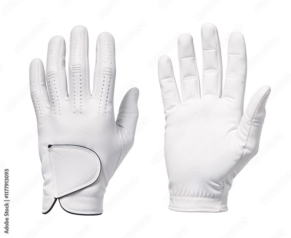 Mockup of a white sporty golf gloves, front and back view on isolated background