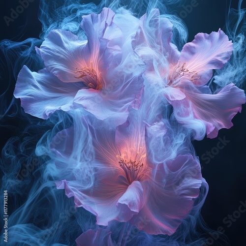 Flowers . They are encased in a glowing shell of purple smoke as if covered translucent .