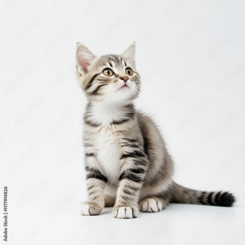 Cute black tabby with white stray cat kitten, sitting up facing front.
Looking straight to camera, Isolated cutout on transparent background.
Cute black tabby with white stray cat kitten, sitting up facing front.
Looking straight to camera, Isolated cutout on transparent background.