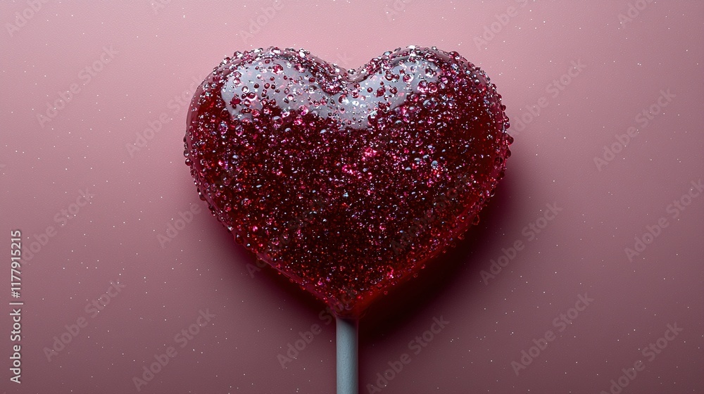 Fototapeta premium Glittery Heart Lollipop on Pink Background.