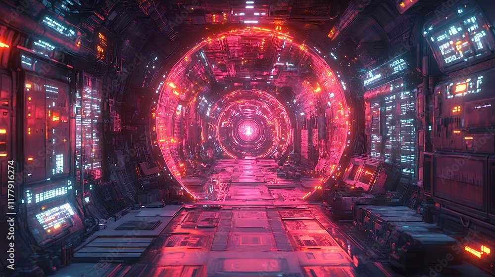 Futuristic Sci Fi Tunnel Highlighting Radiant Glowing Lights Photo Futuristic Sci Fi Tunnel Highlighting Radiant Glowing Lights Photo