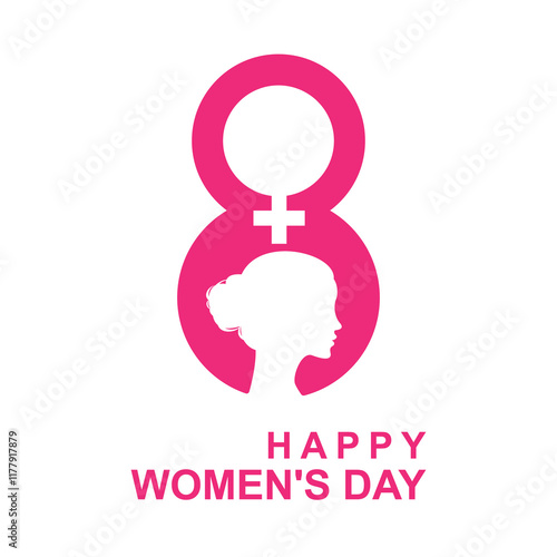 Woman silhouette and International women's day icon. Minimalistic design for 8 march concept. illustration
