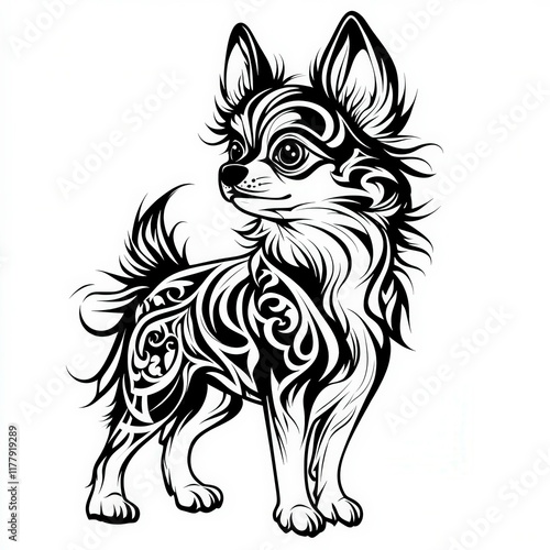 Wallpaper Mural Elegant chihuahua with intricate tribal tattoo design in black and white illustration Torontodigital.ca