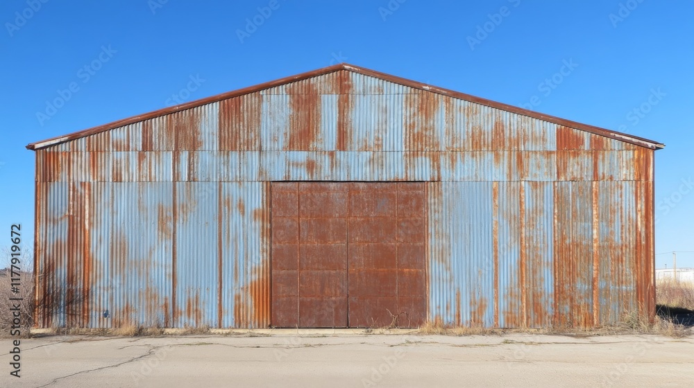 Rustic Corrugated Metal Warehouse Structure Under Clear Sky Rustic Corrugated Metal Warehouse Structure Under Clear Sky
