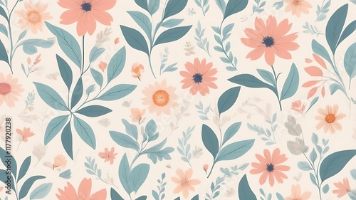 Wallpaper Mural a beautiful floral pattern with a soft, muted color palette Torontodigital.ca