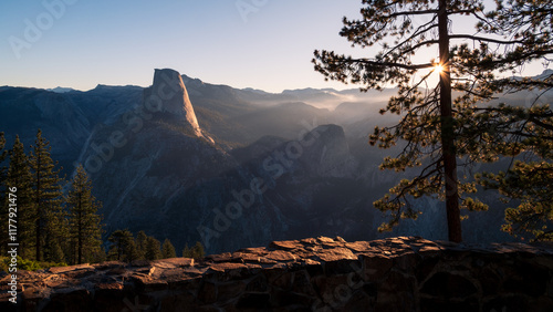 Wide view of sunrise at Glacier Point with dramatic light photo