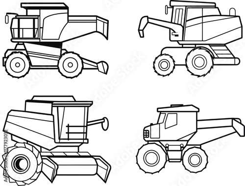 Combine Harvester Outline Customizable Vector Illustration