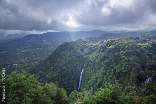 Mountain scenery with waterfall from the viewpoint at Naolinco, Veracruz photo